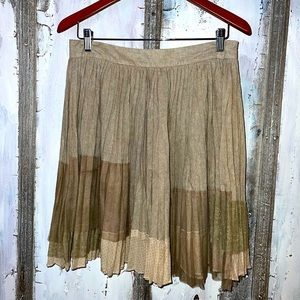 Ryu Anthropologie Beige Tan Pleated Patchwork Darling Skirt L
